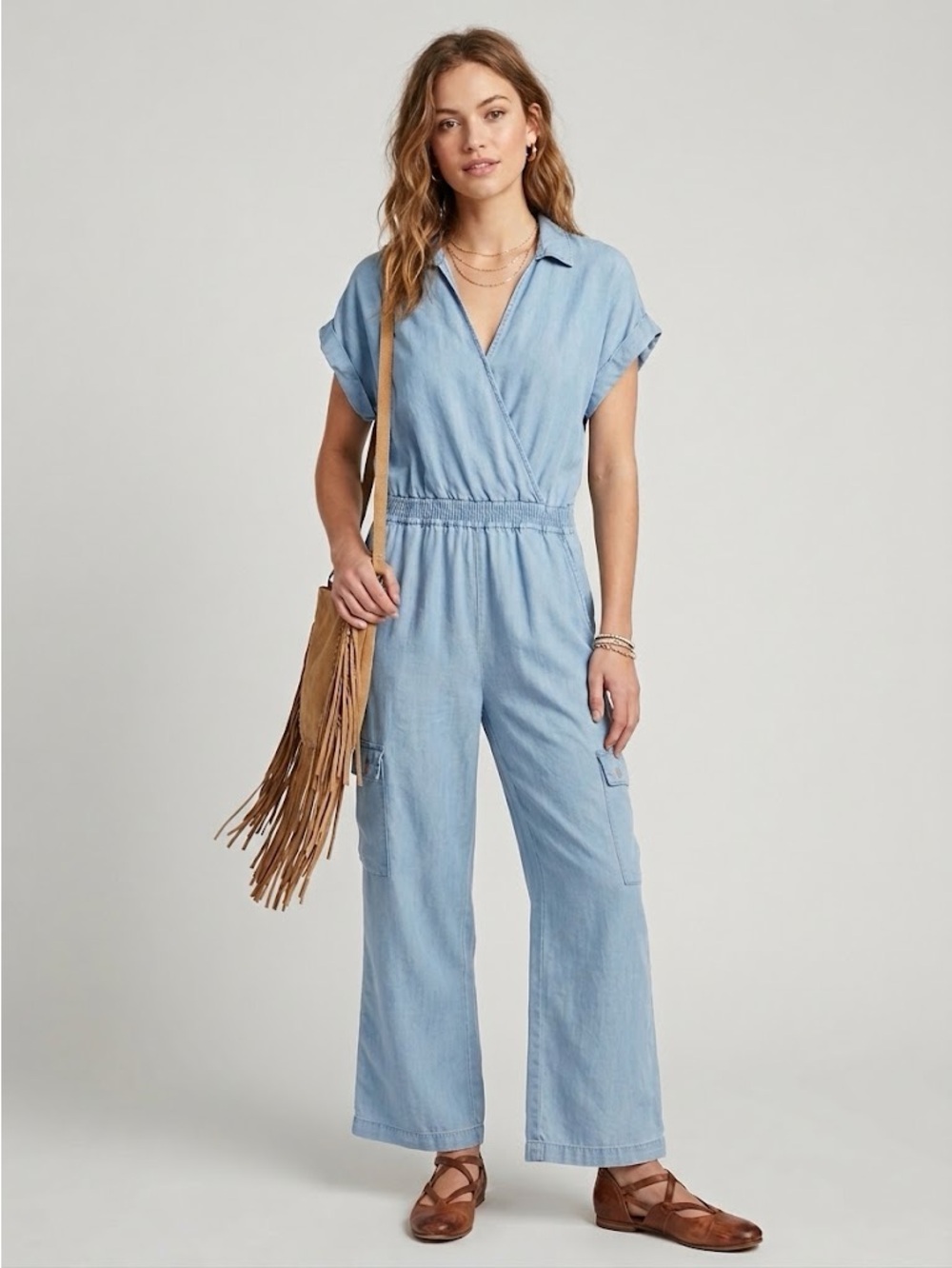 Naked Zebra Tencel Denim Jumpsuit Medium Fits Small 4/6 Cargo Pockets Light Wash